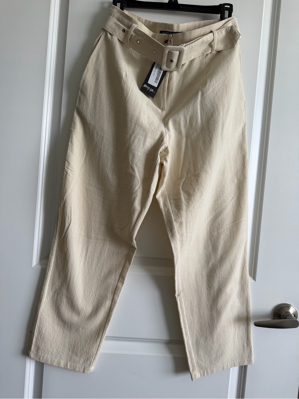 Nasty Gal Petite Belted Tapered linen Trousers